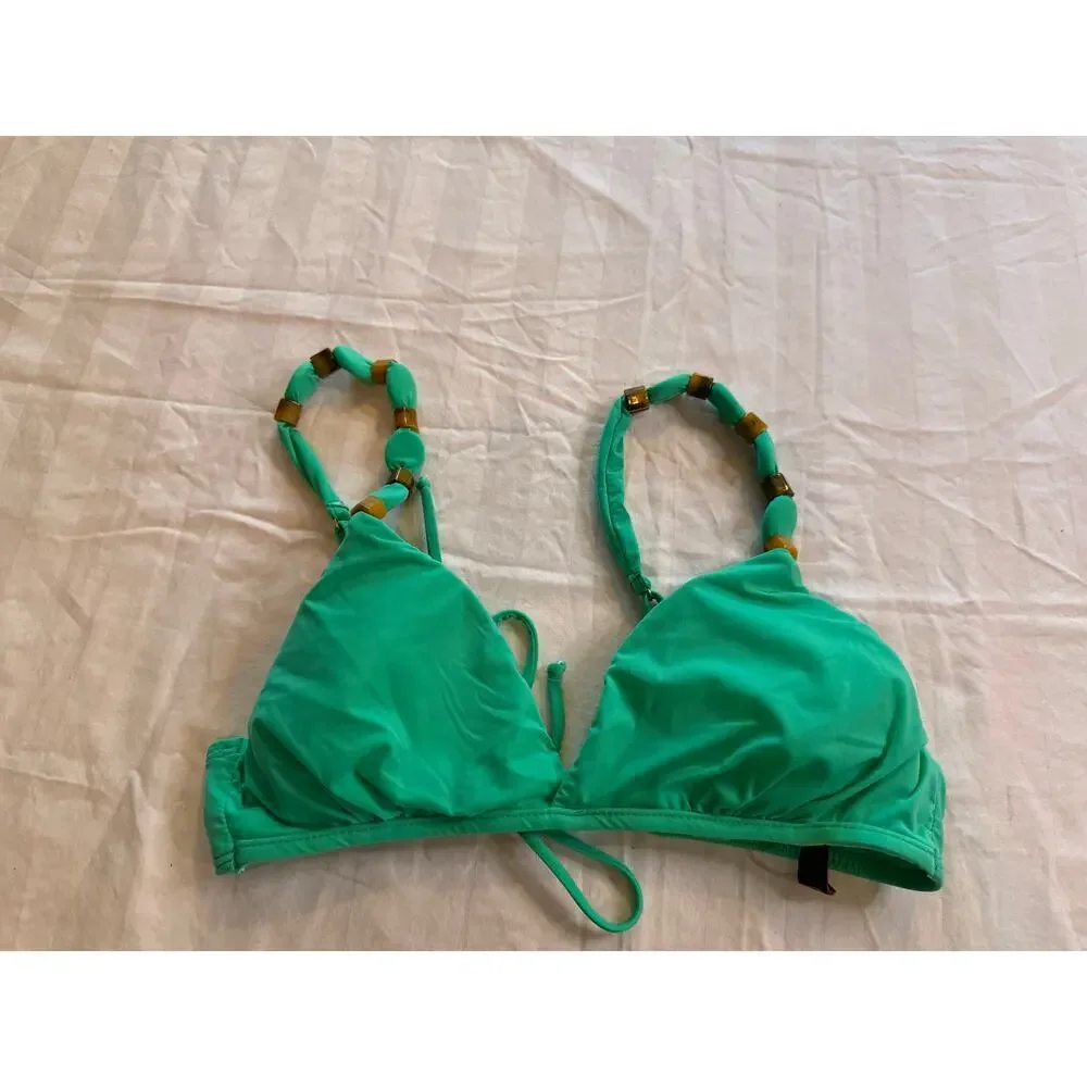 VIX BY PAULA HERMANNY Dora Kira Bead Trim Bikini Top green size medium